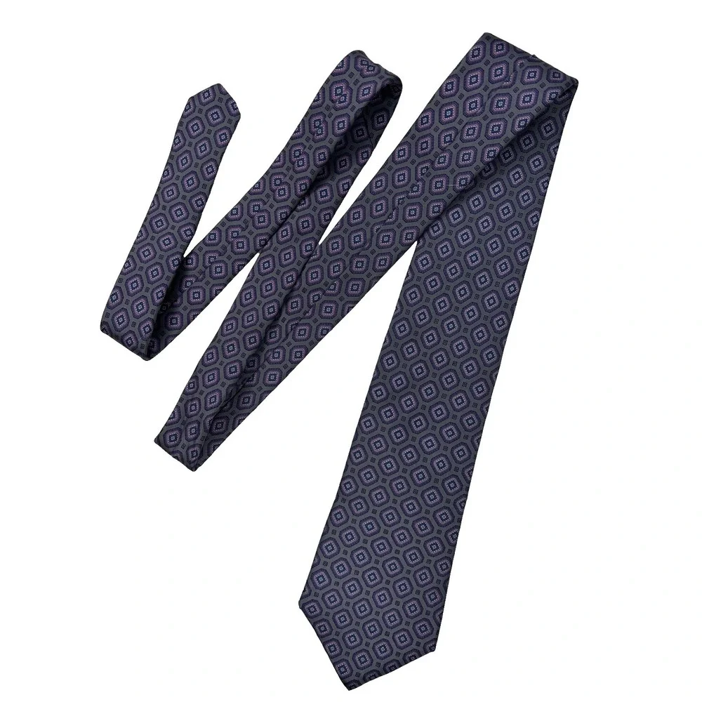 Oakton Ltd Men's 100% Silk Neck Tie, Geometric Purple, Pink, Blue On Gray Formal